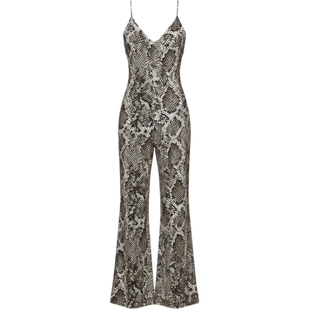 Norma Kamali Women's Snake Print Black/White Wide Leg V-Neck Jumpsuit S